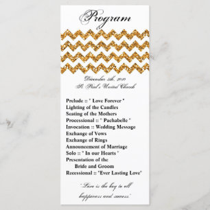 25 4x9 Wedding Program Gold Glitter Chevron Zig