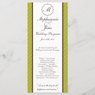 25 4x9 Wedding Program Green and Brown Damask