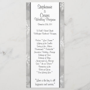 25 4x9 Wedding Program Grey Snowflakes