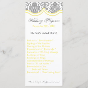 25 4x9 Wedding Program Grey Yellow Damask Lace