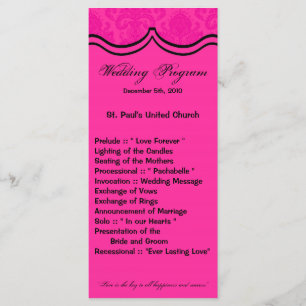 25 4x9 Wedding Program Hot Pink Black Damask Lace