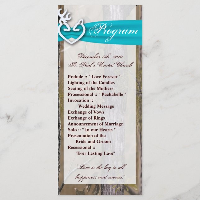 25 4x9 Wedding Program Hunting Deer Doe Buck Camo (Front)