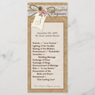 25 4x9 Wedding Program Kraft Paper Lace Twine Bow