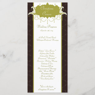 25 4x9 Wedding Program Light/Olive Green Chandelie