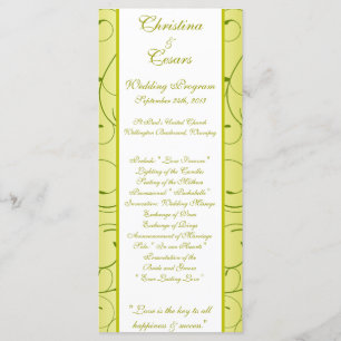 25 4x9 Wedding Program Lime Green Pear Swirls