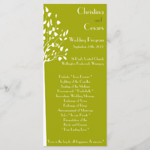 25 4x9 Wedding Program Modern Green Trees white Gr
