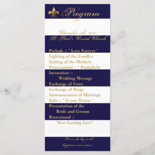 25 4x9 Wedding Program Modern Stripe Navy White