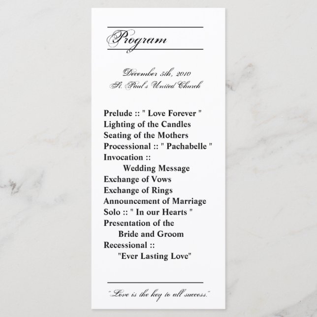 25 4x9 Wedding Program Modern Typography Newsprint (Front)