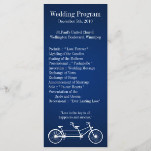 25 4x9 Wedding Program Navy Blue Double Bike