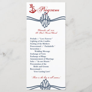 25 4x9 Wedding Program Navy Nautical Knot Anchor