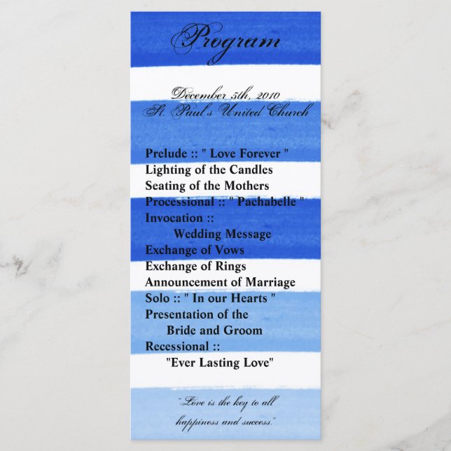 25 4x9 Wedding Program Ombre Stripe Blue Line Fade (Front)