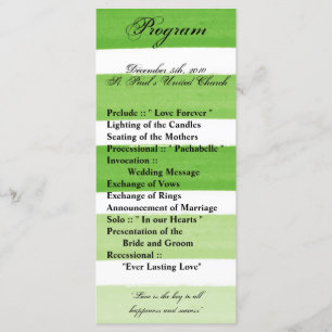 25 4x9 Wedding Program Ombre Stripe Green Line