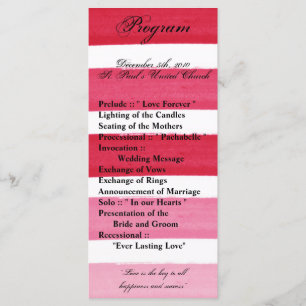 25 4x9 Wedding Program Ombre Stripe Pink Line Fade