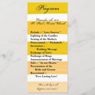 25 4x9 Wedding Program Ombre Stripe Yellow Line