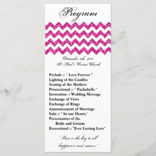 25 4x9 Wedding Program Pink Glitter Chevron Zig