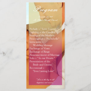 25 4x9 Wedding Program Pink Ombre Sunset Fade Pink