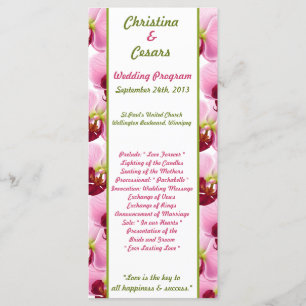 25 4x9 Wedding Program Pink Orchid Long Stem Flowe