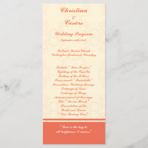25 4x9 Wedding Program Pinkish/Peach Formal Scroll