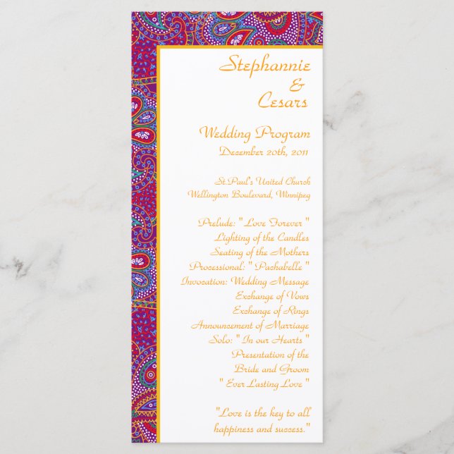 25 4x9 Wedding Program Purple Palace India (Front)