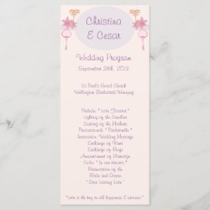 25 4x9 Wedding Program Purple Pink Lantern/Flowers