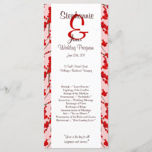25 4x9 Wedding Program Red Cherry Blossom