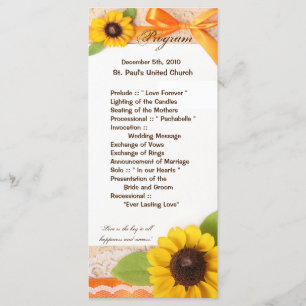 25 4x9 Wedding Program Rustic Sunflower Country