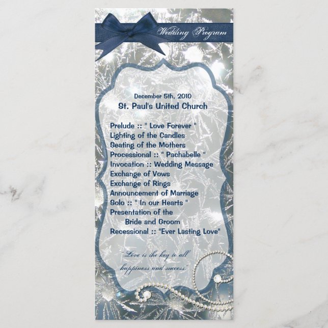 25 4x9 Wedding Program Shattered Ice Broken Winter (Front)