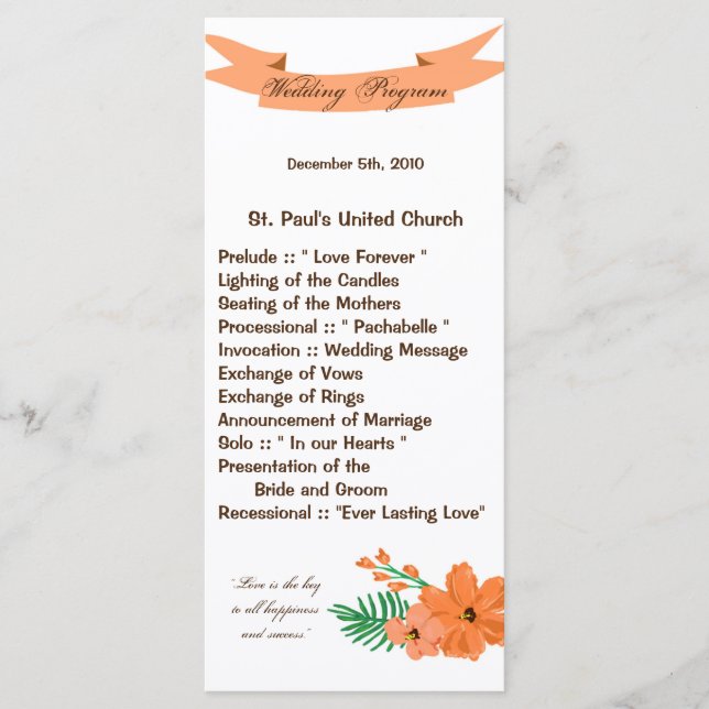 25 4x9 Wedding Program Spring Hibiscus Flower Hawa (Front)