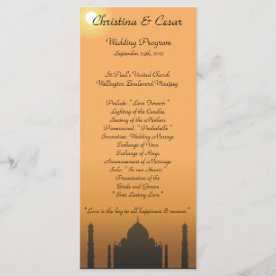 25 4x9 Wedding Program Taj Mahal Sunset Orange Yel
