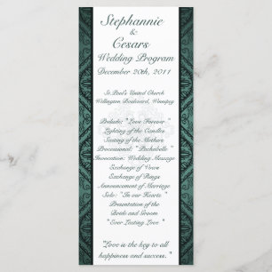 25 4x9 Wedding Program Teal Ornate Damask