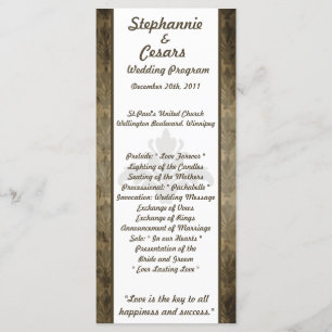 25 4x9 Wedding Program Vintage Brown Damask