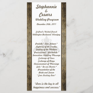 25 4x9 Wedding Program Vintage Brown Damask