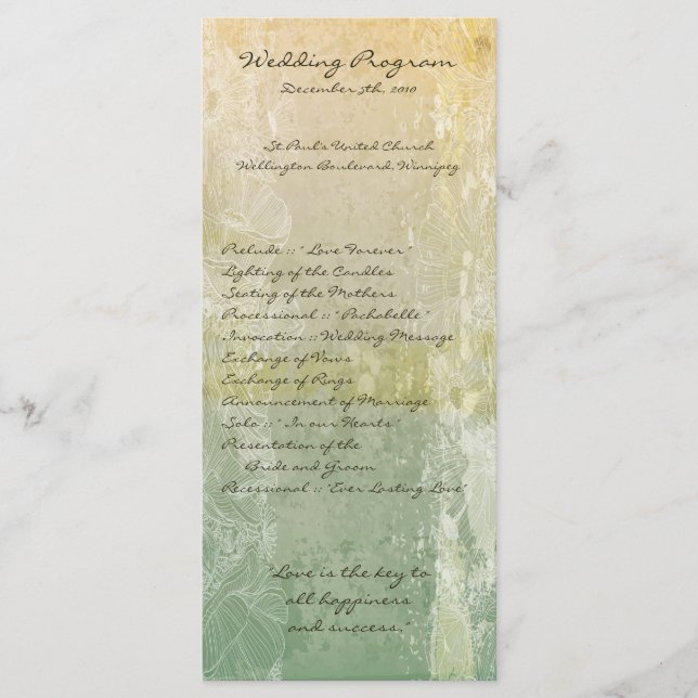 25 4x9 Wedding Program Vintage Floral Antique (Front)