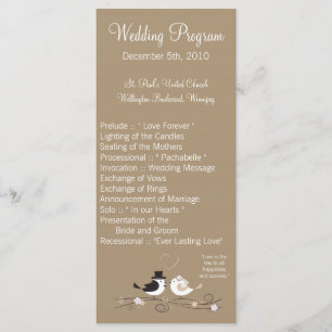 25 4x9 Wedding Program Wedding Birds Bride Groom