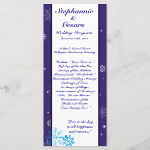 25 4x9 Wedding Program White Snow Flakes