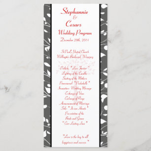25 4x9 Wedding Program Winter Grey/Red Tree