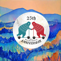 25 Anniversary Bear Couple Decorative Folk Art Classic Round Sticker
