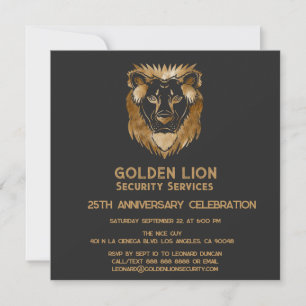 25 Anniversary Luxe Black Gold Lion Business Logo Invitation