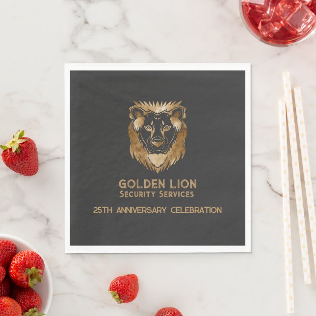 25 Anniversary Luxe Black Gold Lion Business Logo Napkin (Insitu)