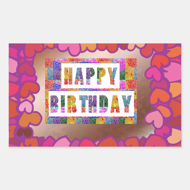 25 Artistic Decorative HAPPY BIRTHDAY Script Rectangular Sticker (Front)