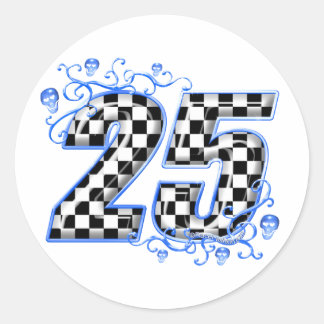 25 blue racing number classic round sticker