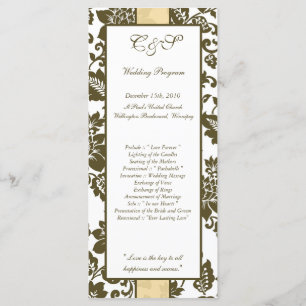 25 Brown/Creme Floral Damask Wedding Programs