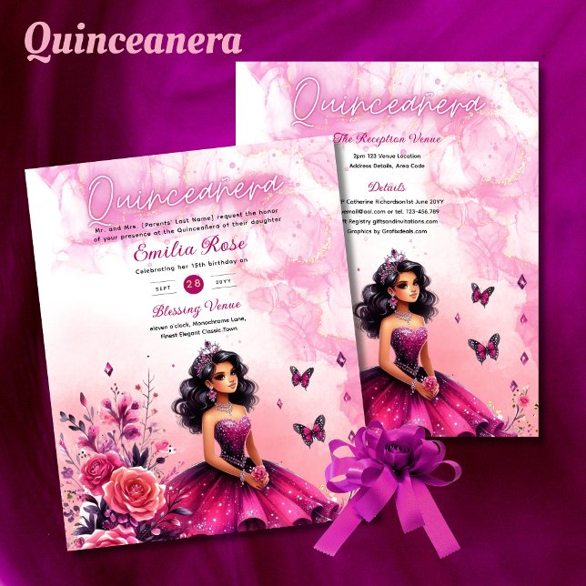 25 BUDGET Magenta Quinceanera Dress Floral Paper (Creator Uploaded)