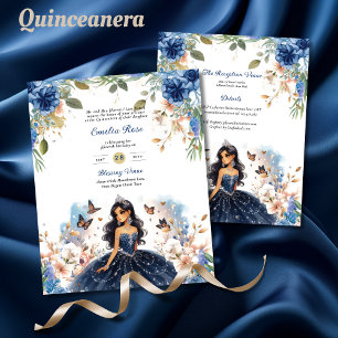 25 BUDGET Navy Blue Quinceanera Dress Floral Paper