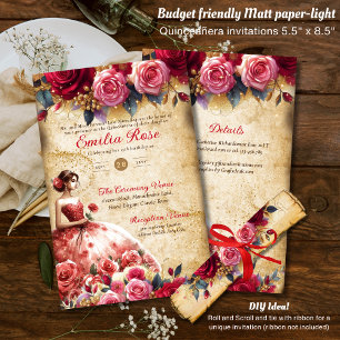 25 Budget Red Parchment Look Quinceanera DIY Flyer