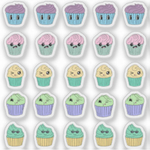 25 Cute Kawaii Cupcake Stickers Sheet