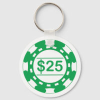 $25 Denomination Casino Chip Green Keychain