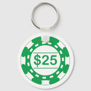 $25 Denomination Casino Chip Green Keychain