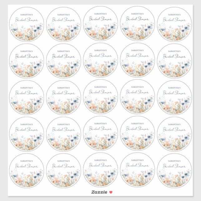 25 Dusty Blue Watercolor Wildflower Bridal Shower (Sheet)