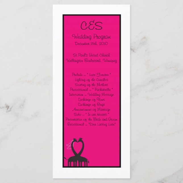 25 Giraffe Heart Wedding Programs (Front)